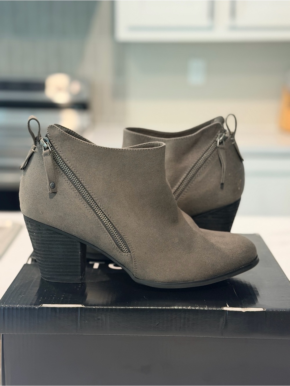 Women's Taupe Suede Ankle Booties with Side Zip